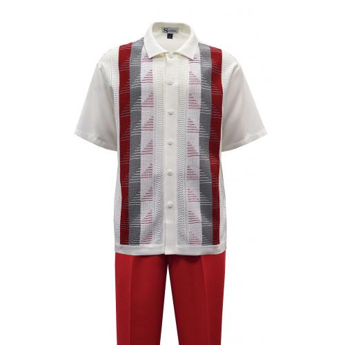 Silversilk White / Grey / Red Stripe Design Cotton Blend Short Sleeve Knitted Outfit 6322